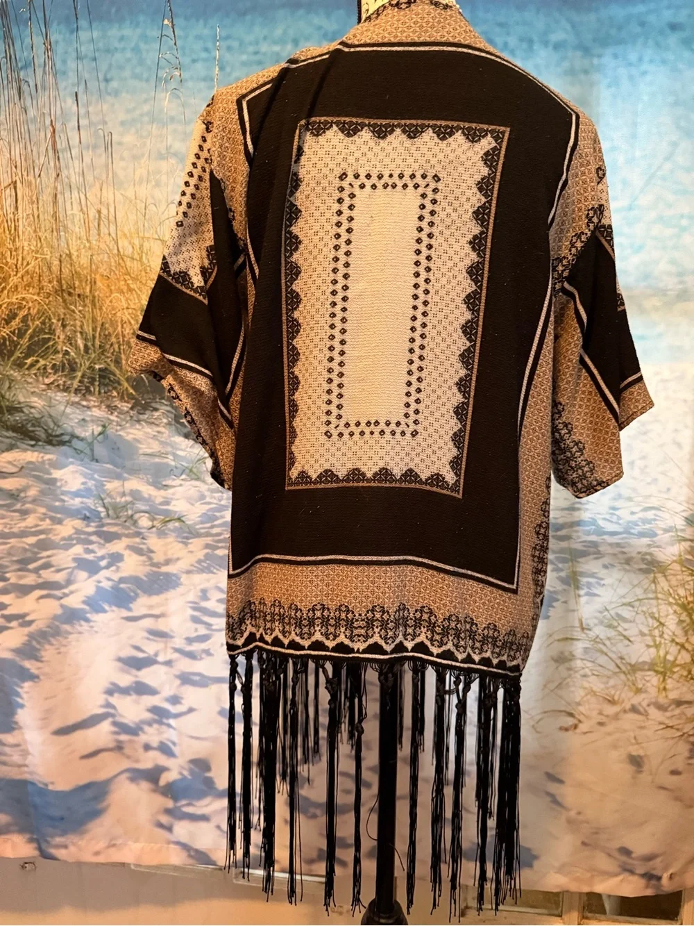 Sweet Rain Black and Tan Fringe Kimono Cardigan